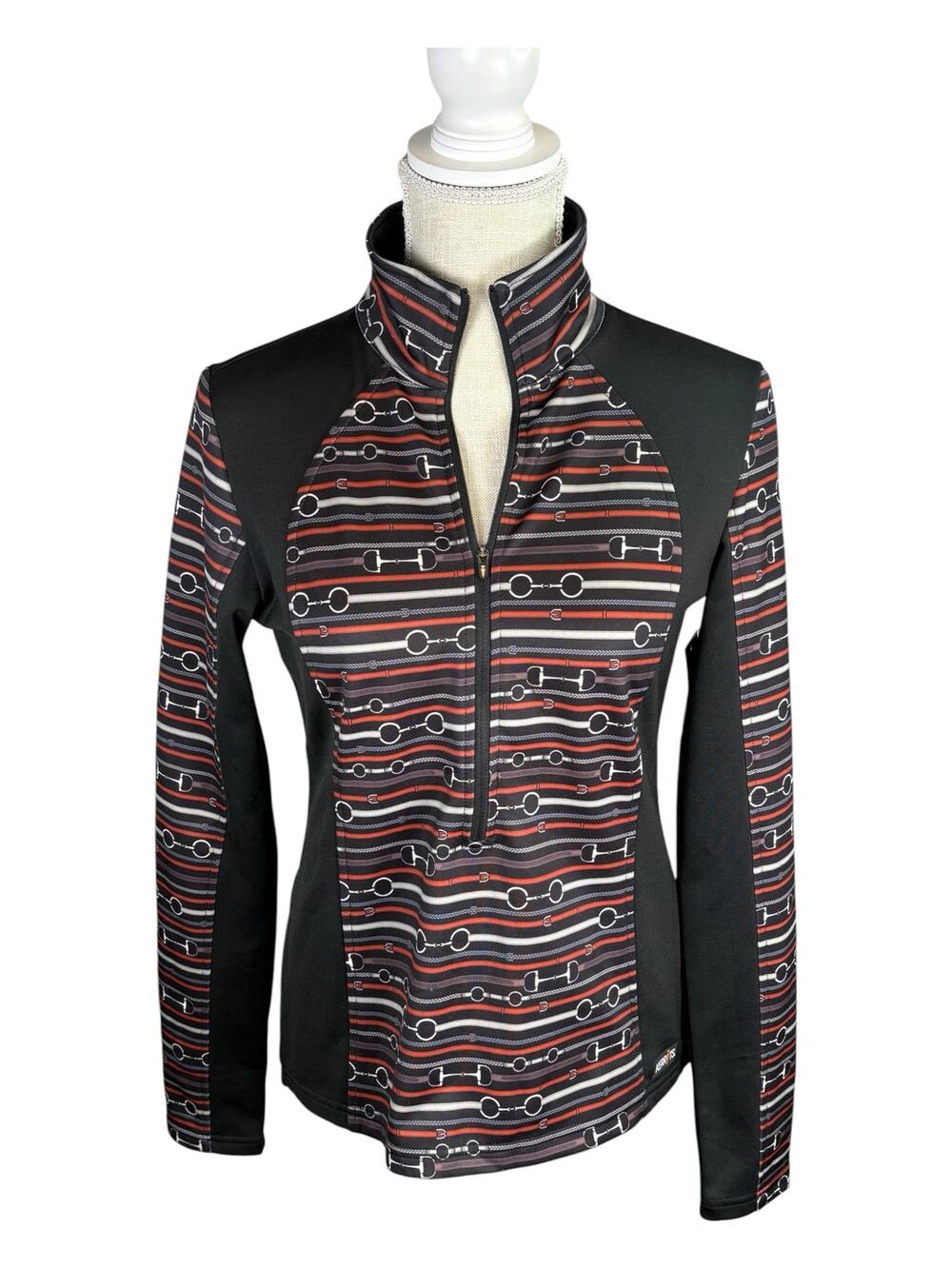 NWT Kerrits Counter Canter Long Sleeve Fleece Half Zip Womens Small Bridle Print